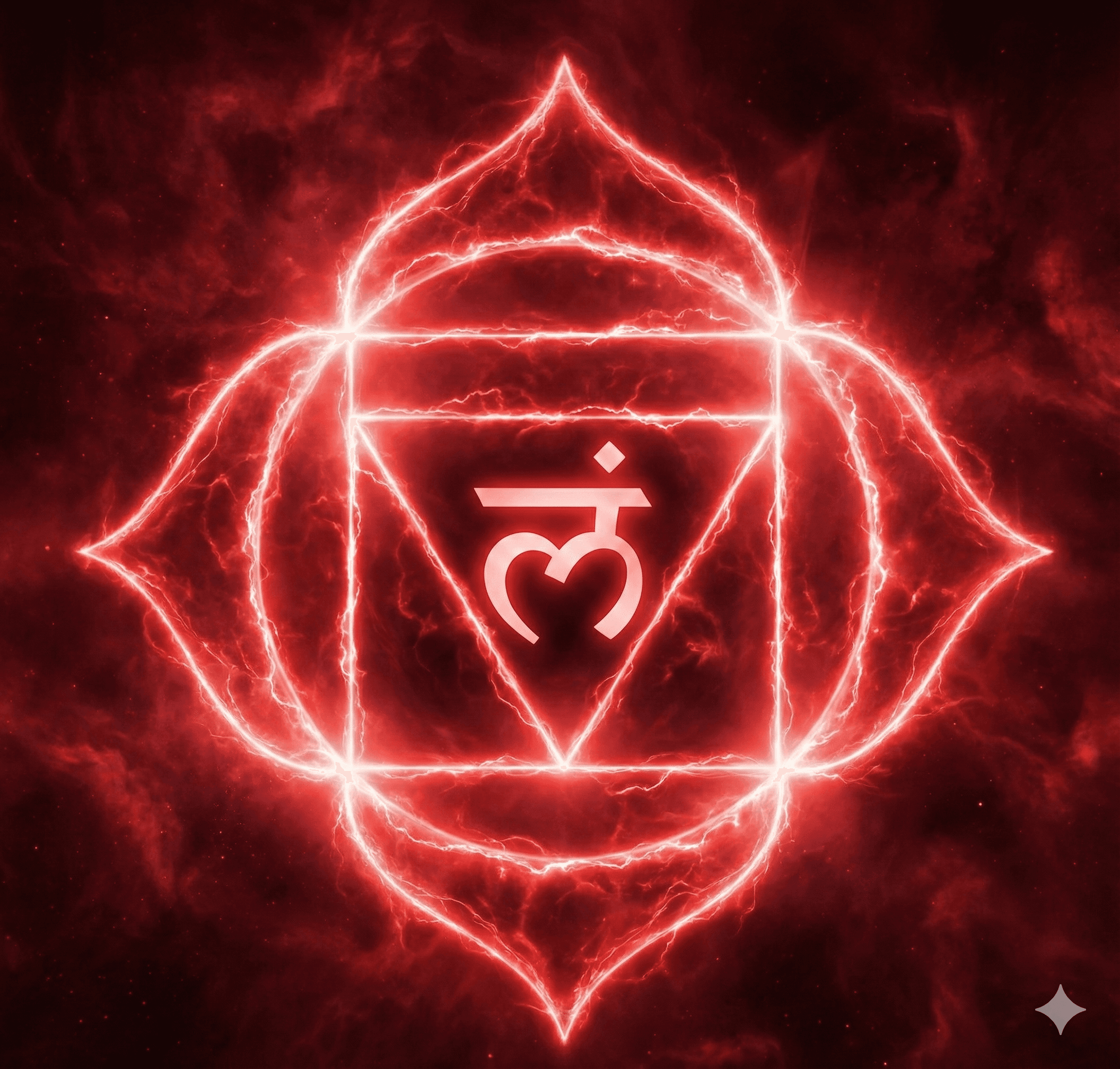 Illustration du Chakra Racine bloqué causant insécurité et fatigue chronique.